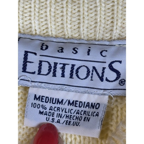 Vintage Basic Editions Knit Sweater Striped Cream Blue Acrylic Size Medium - Picture 5 of 7
